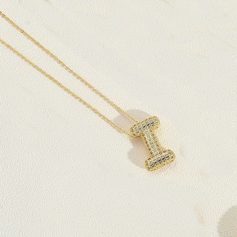 Copper 14K Gold Plated Minimalist Inlay Letter Zircon Pendant Necklace