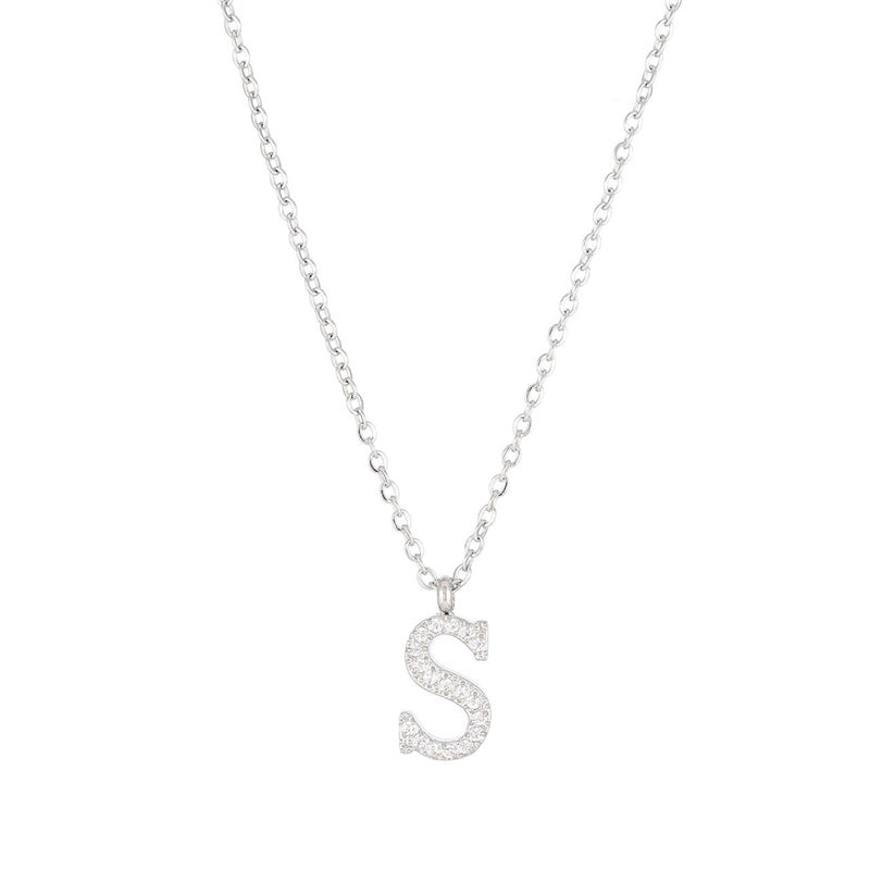 Minimalist Letter 304 Stainless Steel Zircon 16K Gold Plated White Gold Plated Plating Inlay Pendant Necklace