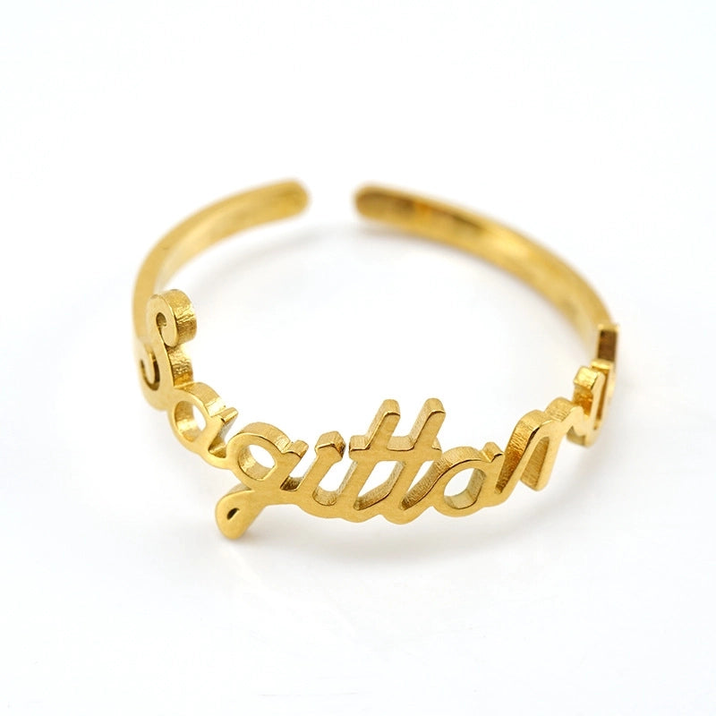 Fashion Letter Constellation Titanium Steel Gold Plated Open Ring