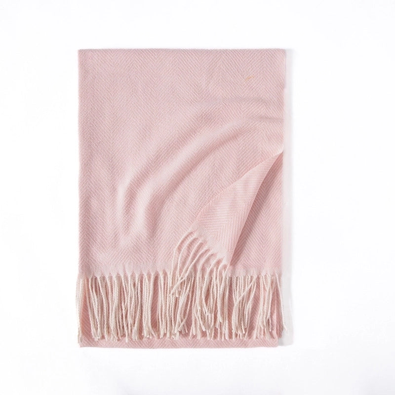 Sweet Macaron Color Herringbone Wave Pattern Scarf For Women Style Design Sense Autumn And Winter New Mid-length Large Shawl Fashion
