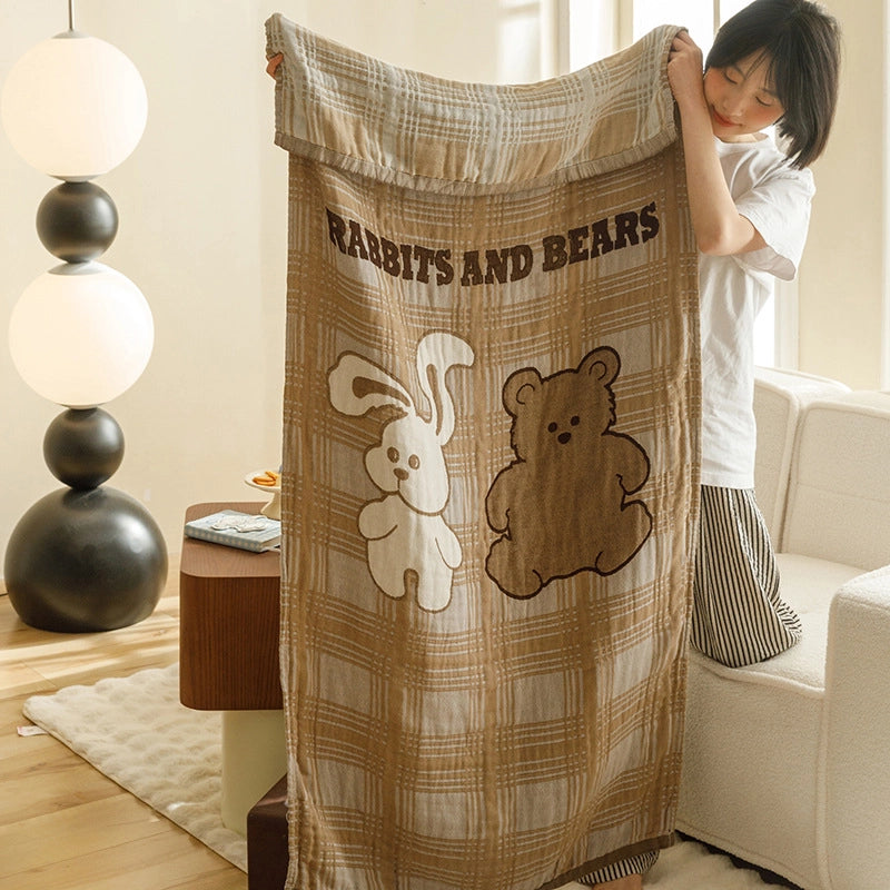 Class A Cotton Gauze Cover Blanket Cotton Jacquard Four-Layer Gauze Bath Towel Sofa Nap Blanket Multifunctional Children's Bags Quilt