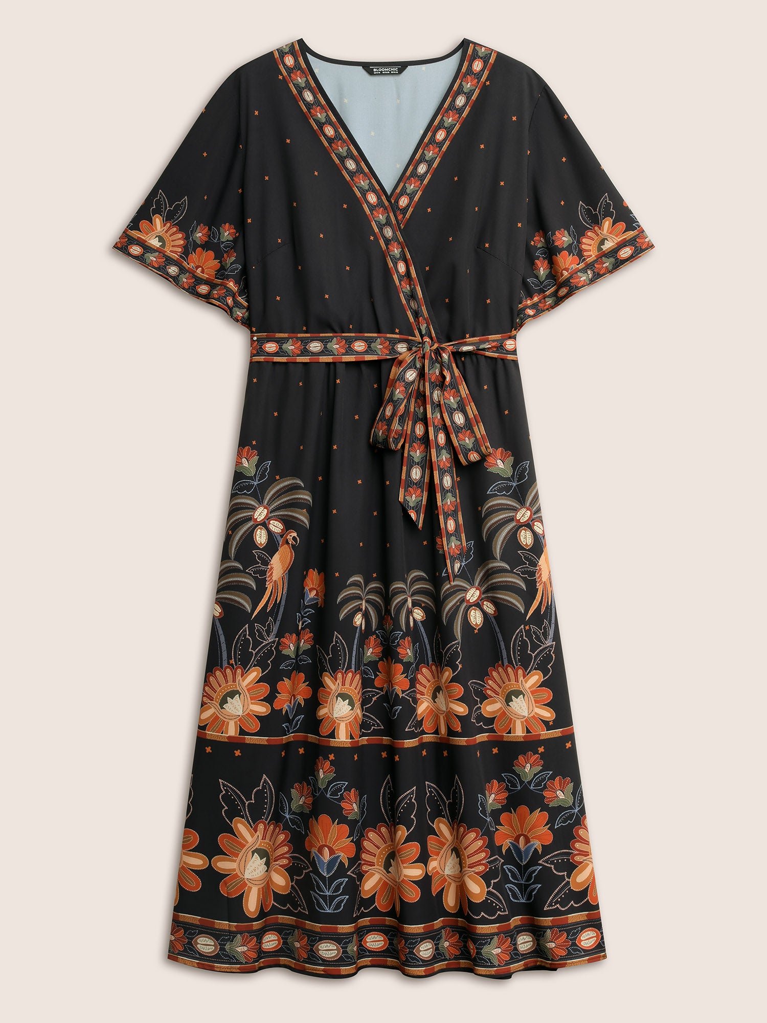 Bandana Print Surplice Neck Flutter Sleeve Dress