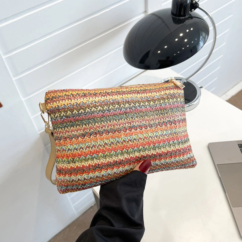 Straw Color Block Weave Square Evening Bags