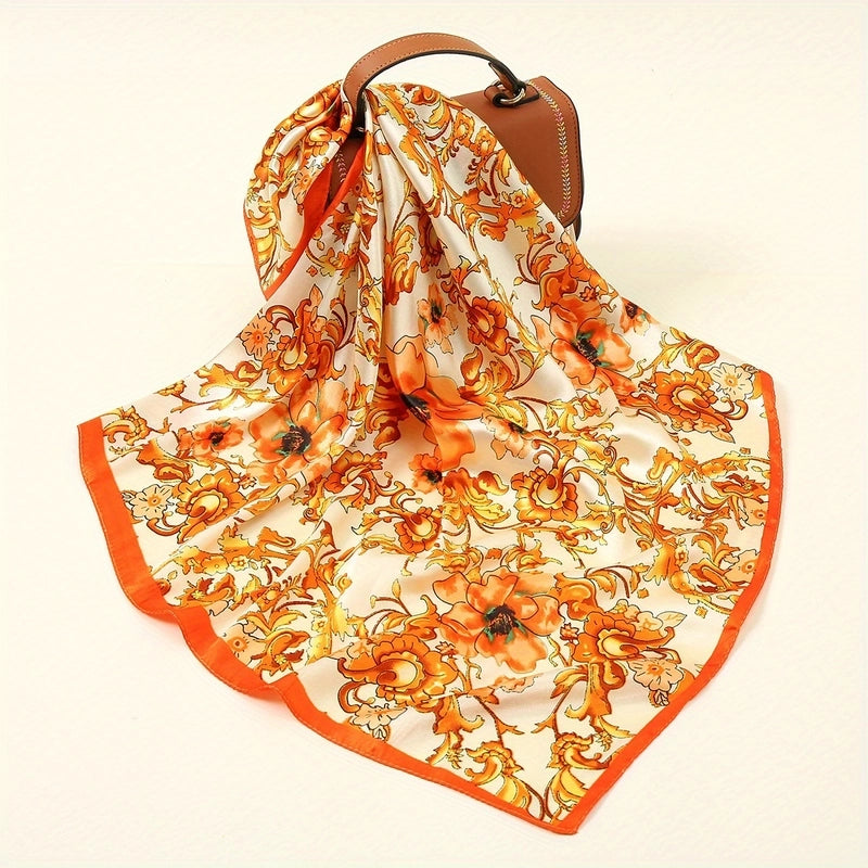 Women's Vintage Style Minimalist Flower Polyester Printing Silk Scarf