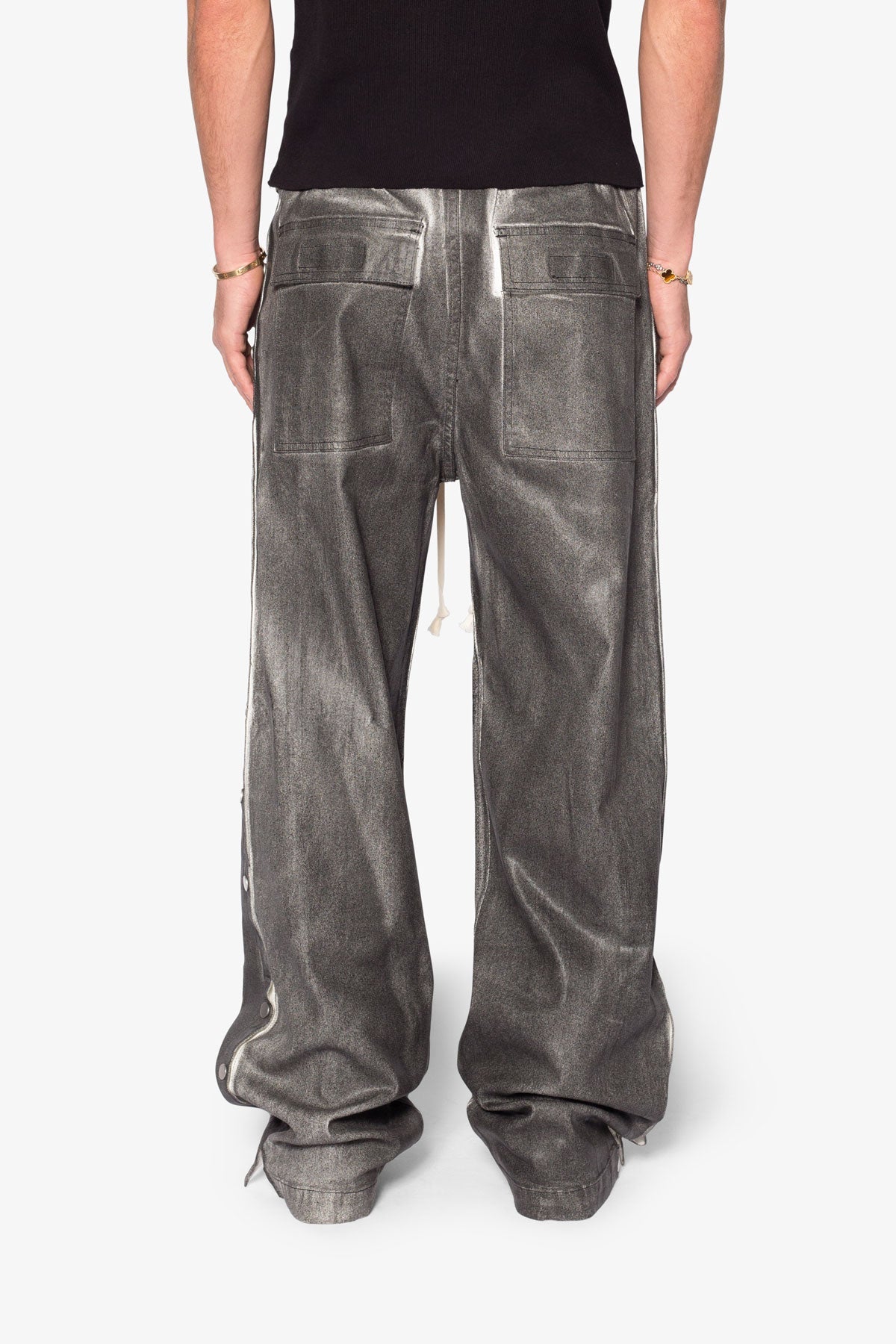 Snap Panel Coated Pants - Washed Black