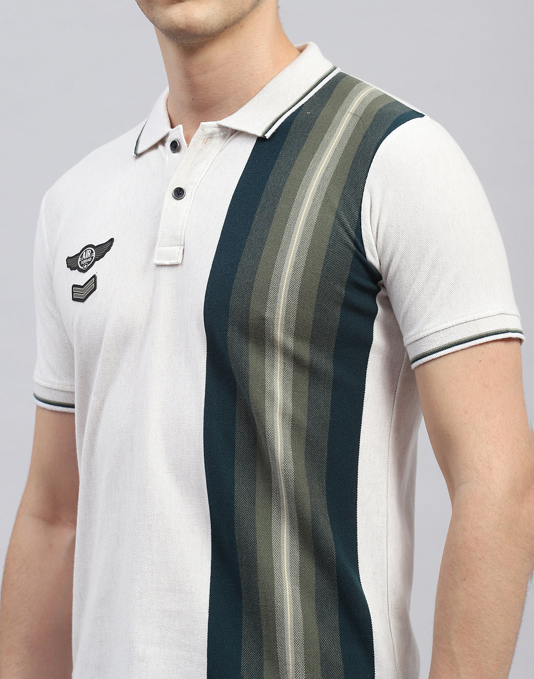 Men Off White Stripe Polo Collar Half Sleeve T-Shirt