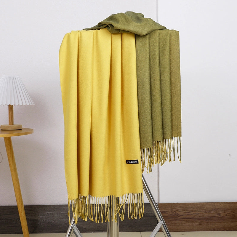 Double-sided Scarf Women's Winter Tassel Cashmere Scarf Autumn And Winter Version New Wool Men's Scarf