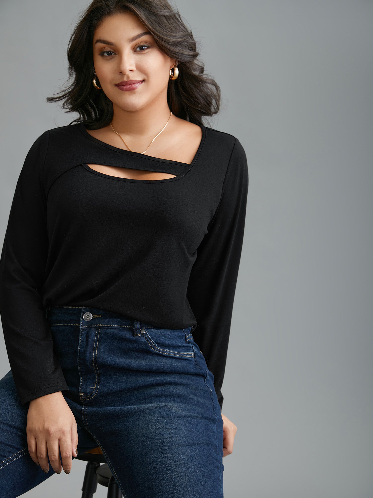 Asymmetrical Neckline Long Sleeve T-shirt