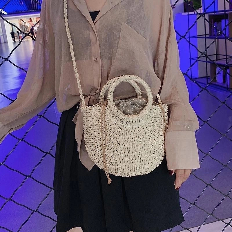 Women's Small Leather Fashion Straw Bag