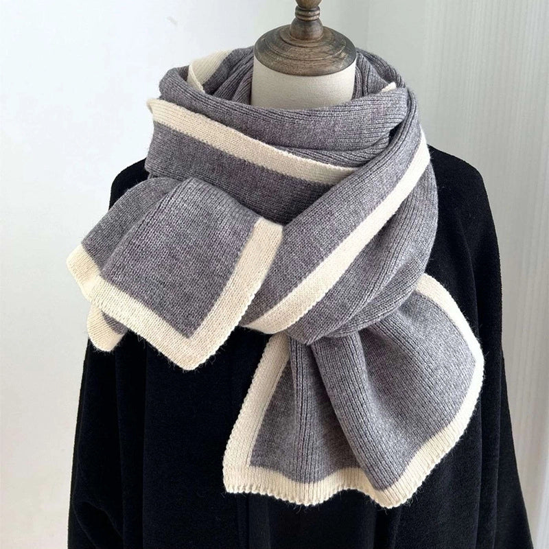 Wool Scarf Knitted Unisex Cihc Style Simple Solid Color Warm Shawl Neck Dual-Use