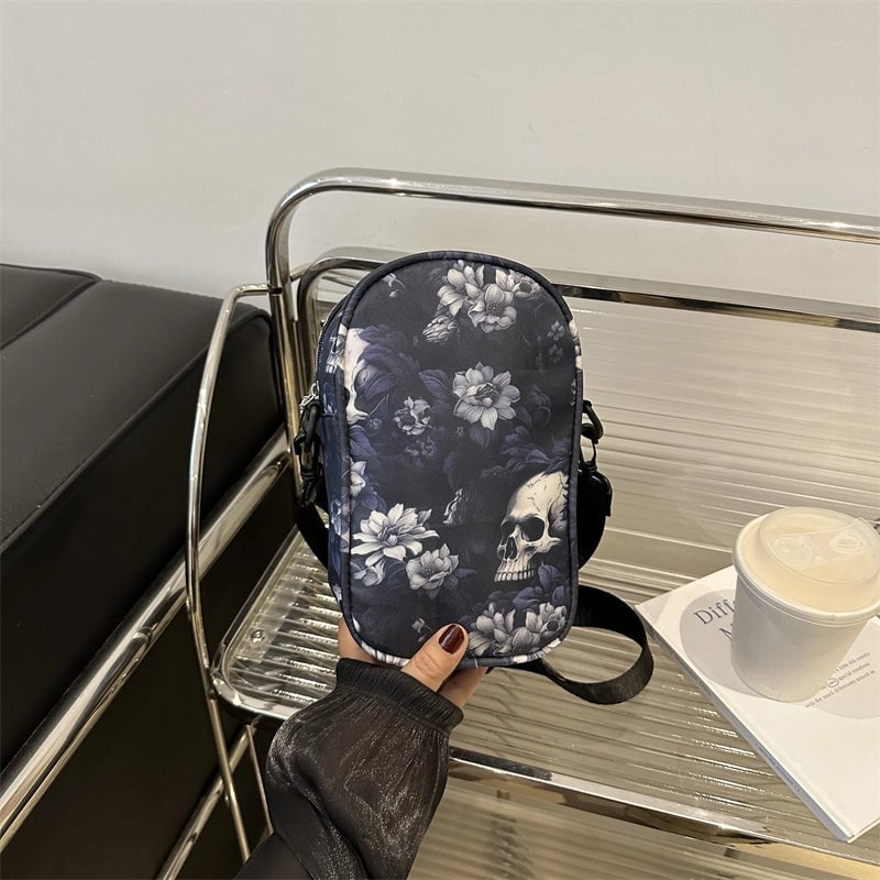 Halloween Women's Oxford Cloth Color Block Skull Streetwear Square Zipper Shoulder Bag Crossbody Bag
