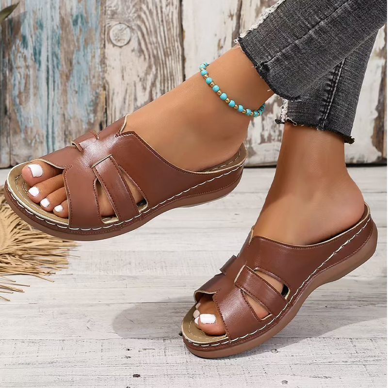 Women's Breathable Cozy Flat Sole Faux Leather Sandals