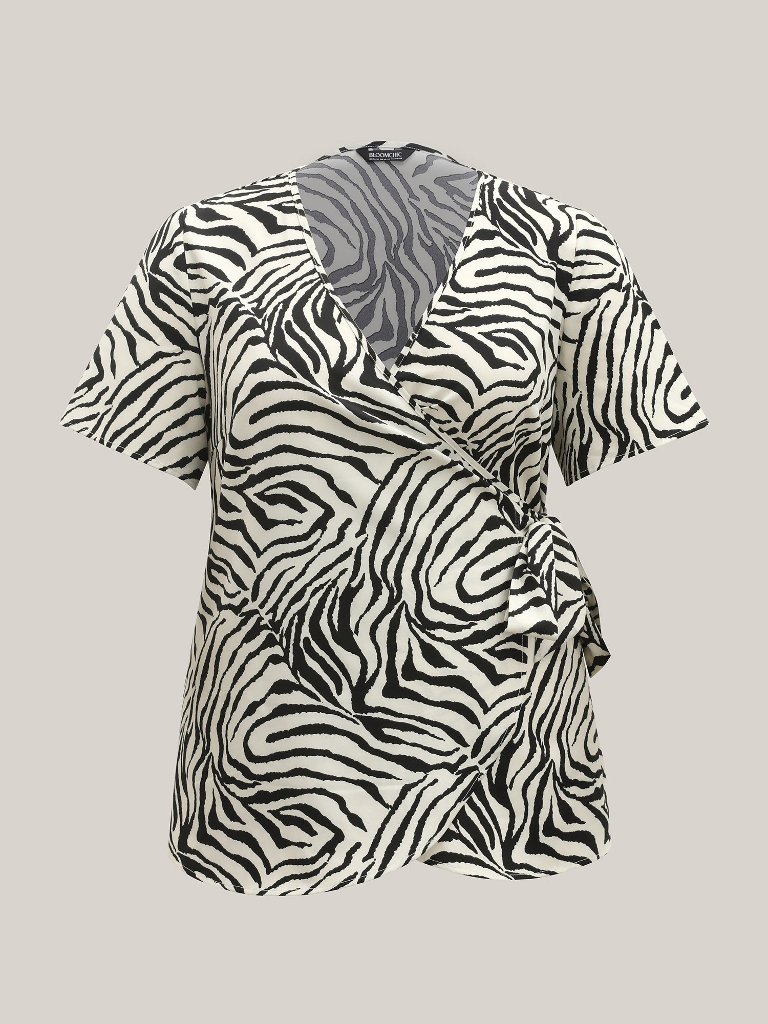 Zebra Print Wrap Tie Flowy Blouse