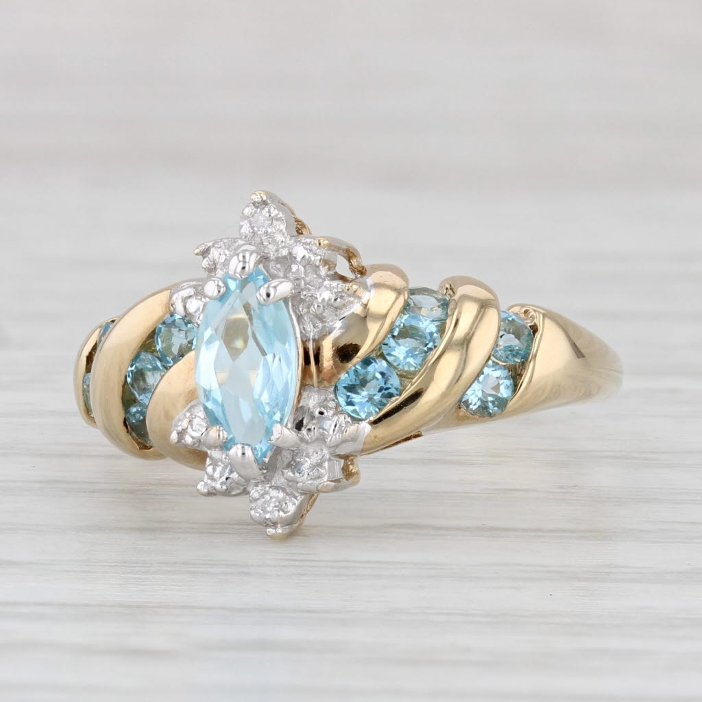 1.26ctw Marquise Blue Topaz Diamond Ring 10k Yellow Gold Size 8.75