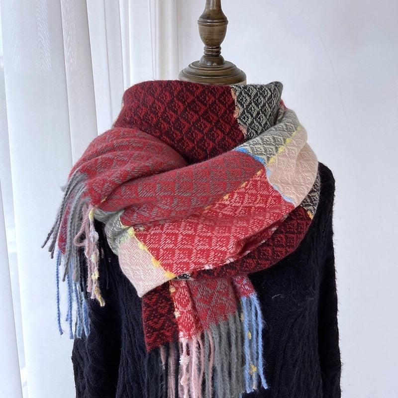 Women's Minimalist Color Block Imitation Cashmere Tassel Scarf