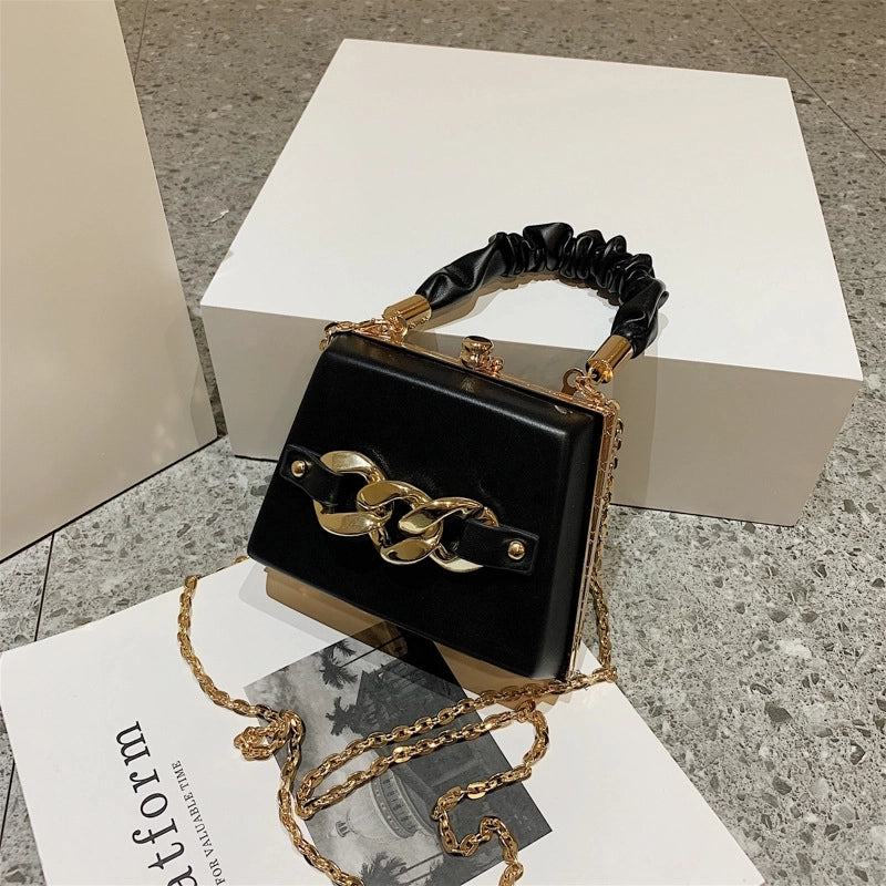 Women's Small Pu Leather Solid Color Classic Style Lock Clasp Handbag
