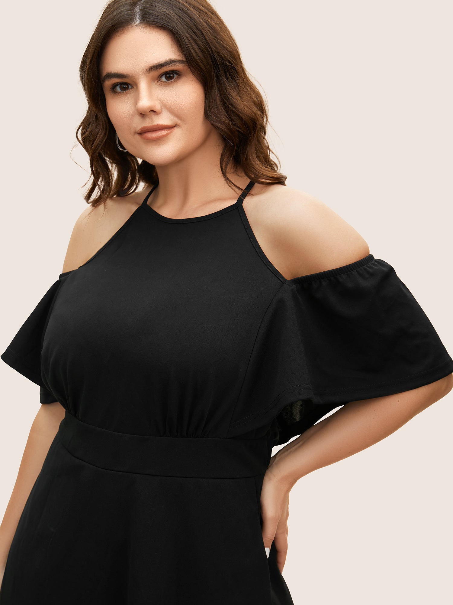 Cold Shoulder Flutter Sleeve Midi Dress