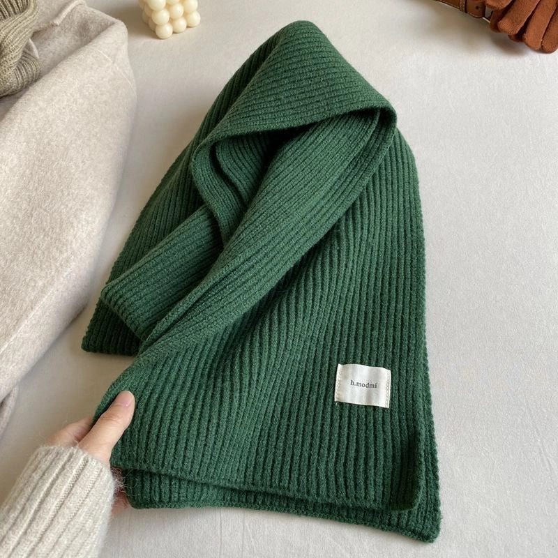 Solid Color Knitted Scarf Women's Autumn And Winter  Student Wool Warm Thickened Scarf Couple Trendy Men Couple