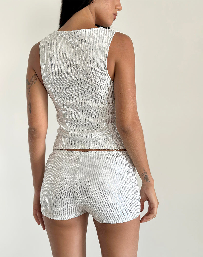 Hala Top in Silver Chrome Drape Mini Sequin