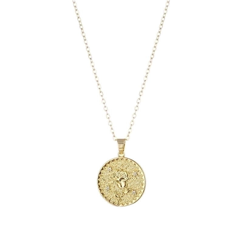 Stainless Steel Titanium Steel Fashion Inlay Plating Flower Chrysanthemum Lotus Zircon Pendant Necklace