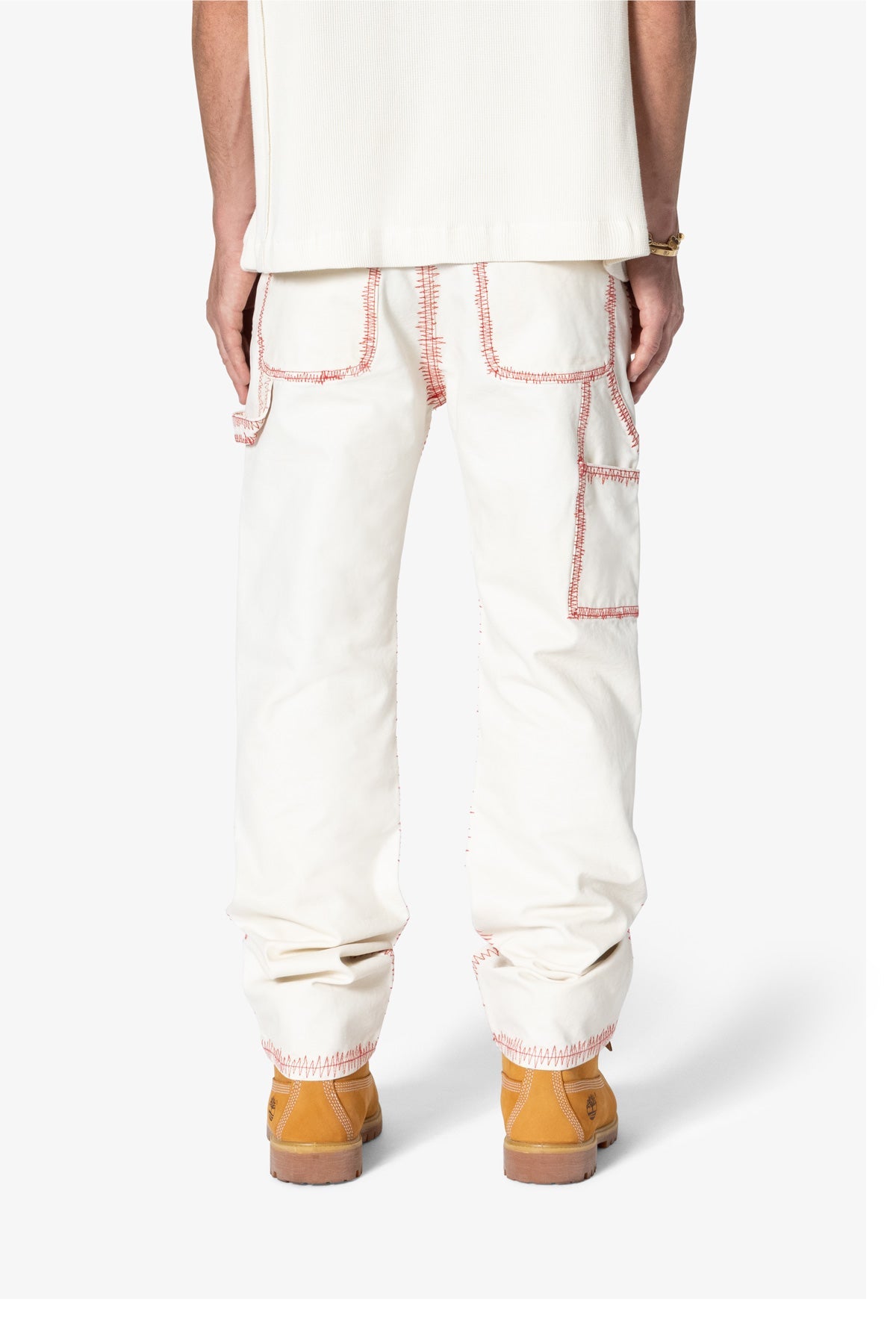 V711 Zig Zag Stitch Baggy Denim - White/Red