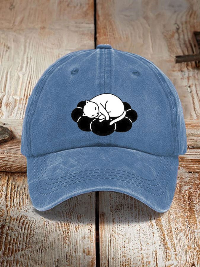 sleeping cat print hat