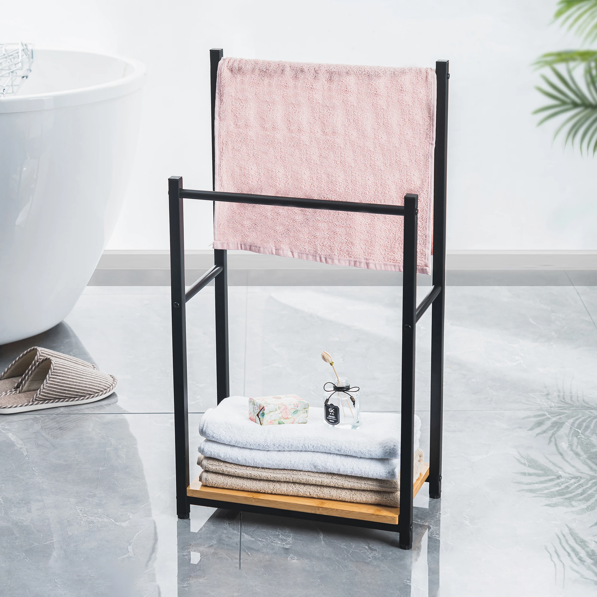 removable standing household bathroom metal FOLDABLE compact FREESTANDING TOWEL HOLDER