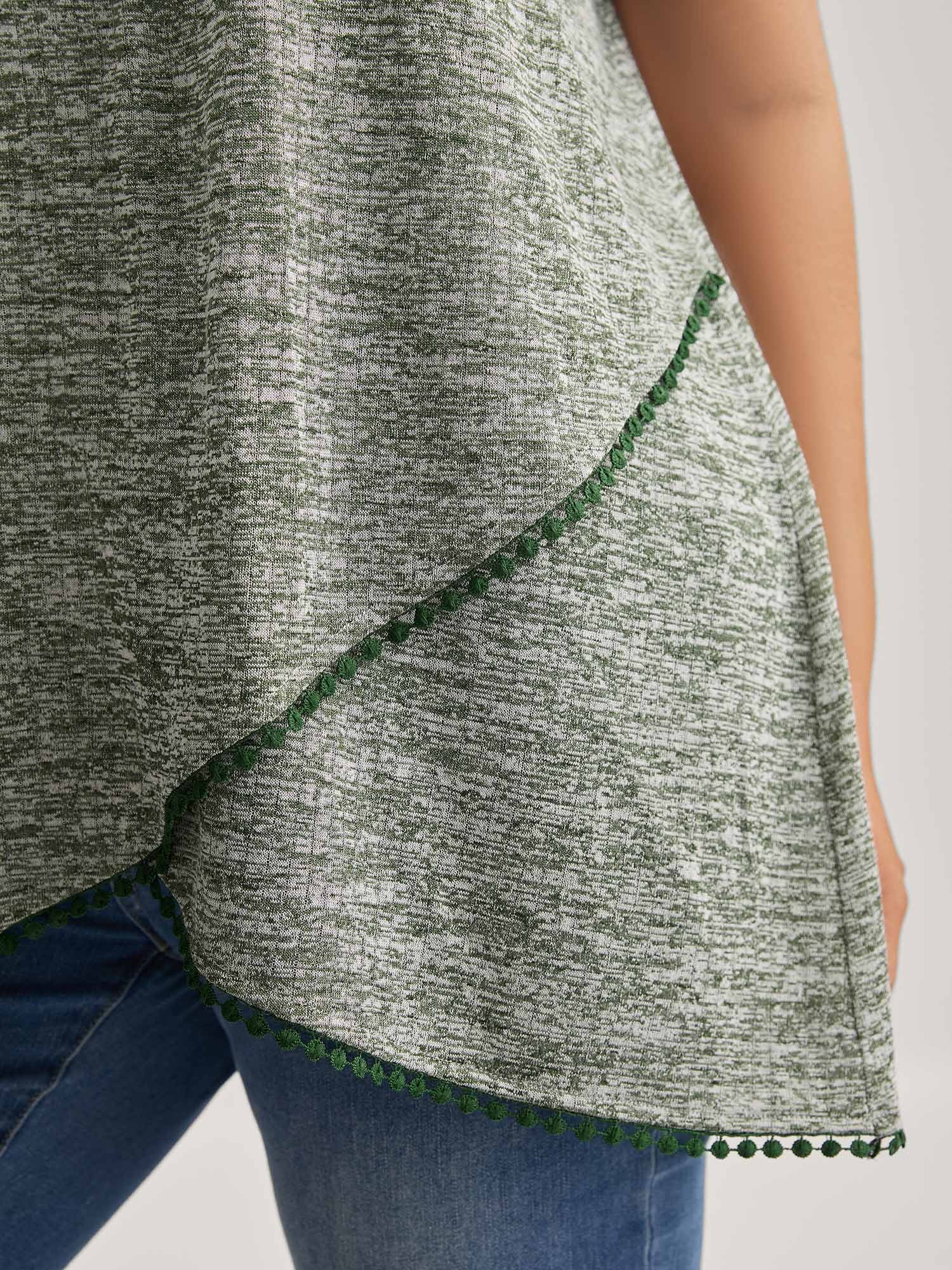 Heather Lace Overlap Hem Solid T-Shirt