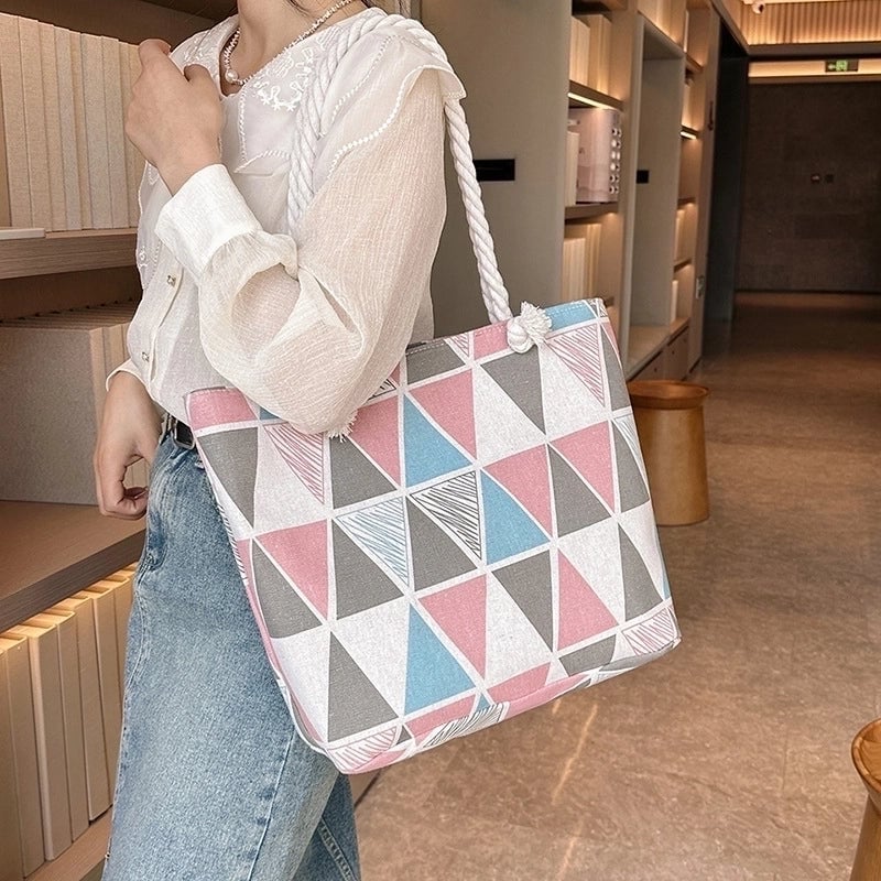 Women's Large Canvas Animal Vacation Ethnic Style Zipper Tote Bag