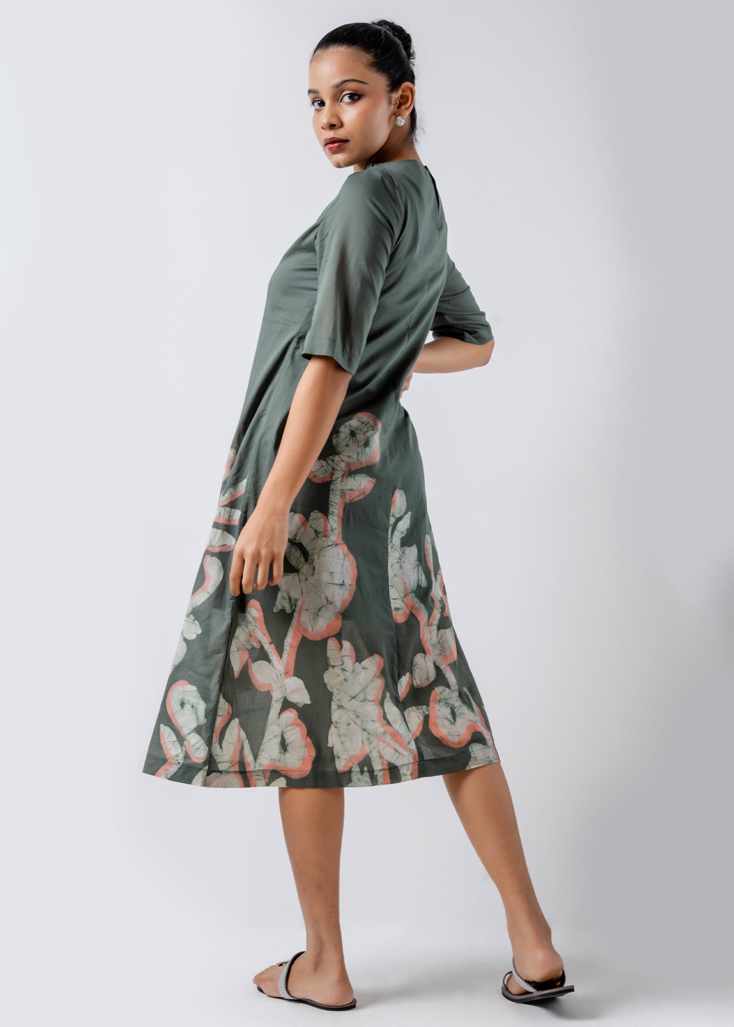 Batik Floral Elasticated High Neck Dress