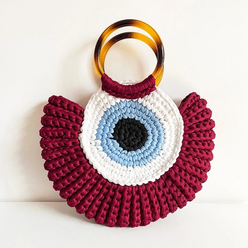 Women's Medium Polyester Devil's Eye Vintage Style Shell Lock Clasp Handbag Dome Bag