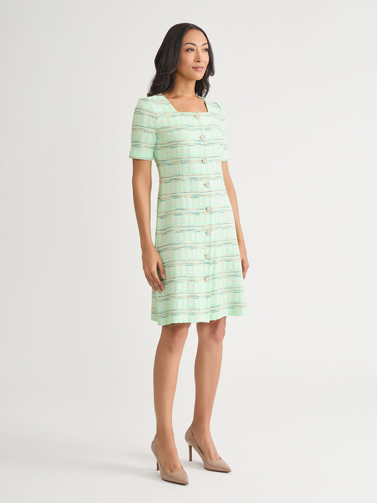 A-Line Soft Plaid Textured Knit Dress - True Fit
