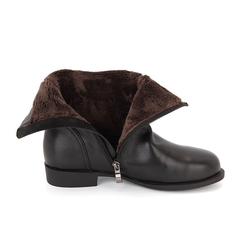 Wide Fit Leather Side Zip Mid Calf Boots For Winter Designer Shoes in Black