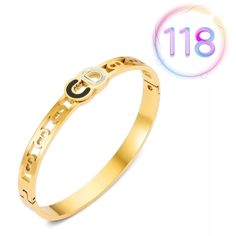 2 Pieces Fashion Geometric Stainless Steel Plating Zircon Bangle