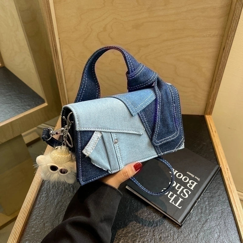 Women's Medium Denim Solid Color Classic Style Streetwear Magnetic Buckle Shoulder Bag Crossbody Bag