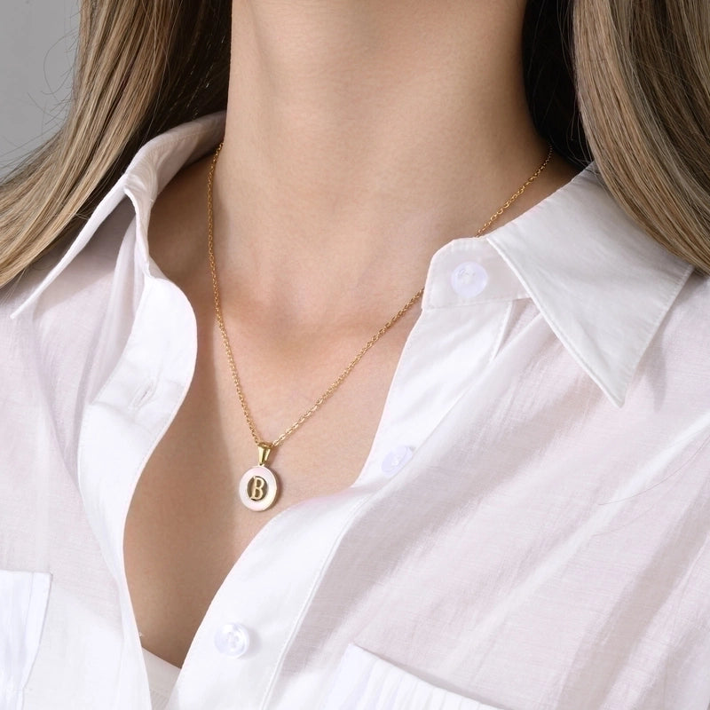 201 Stainless Steel INS Style Minimalist Plating Hollow Out Inlay Letter Shell Necklace Pendant