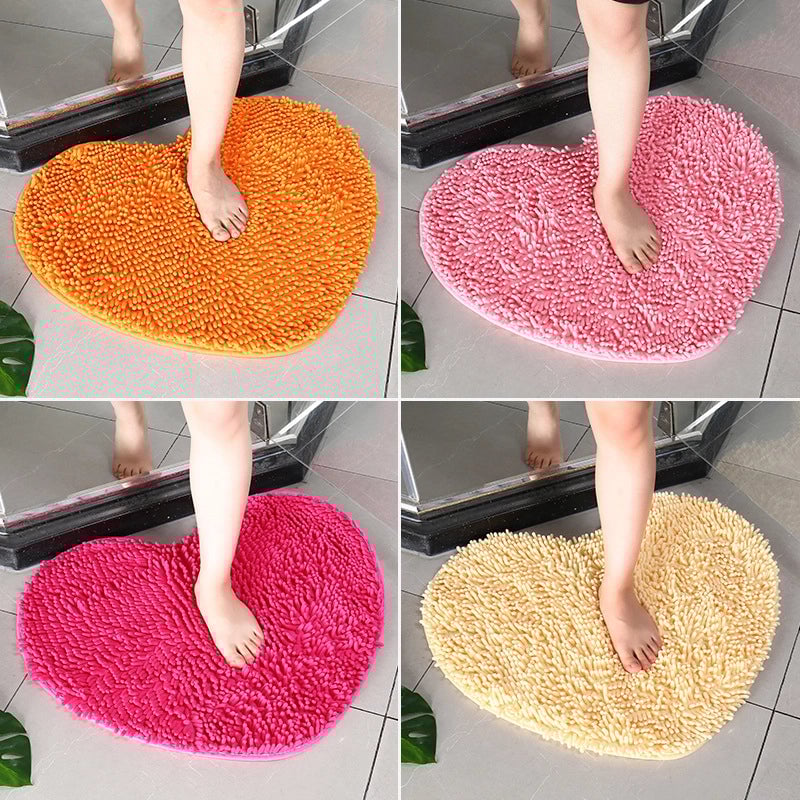 Chenille Love-shaped Carpet Absorbent Anti-slip Mat Bathroom Toilet Door Mat Wedding Carpet Toilet Foot Mat