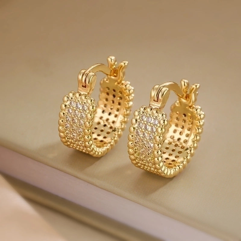 1 Pair Geometric Plating Inlay Copper Zircon 18k Gold Plated Hoop Earrings