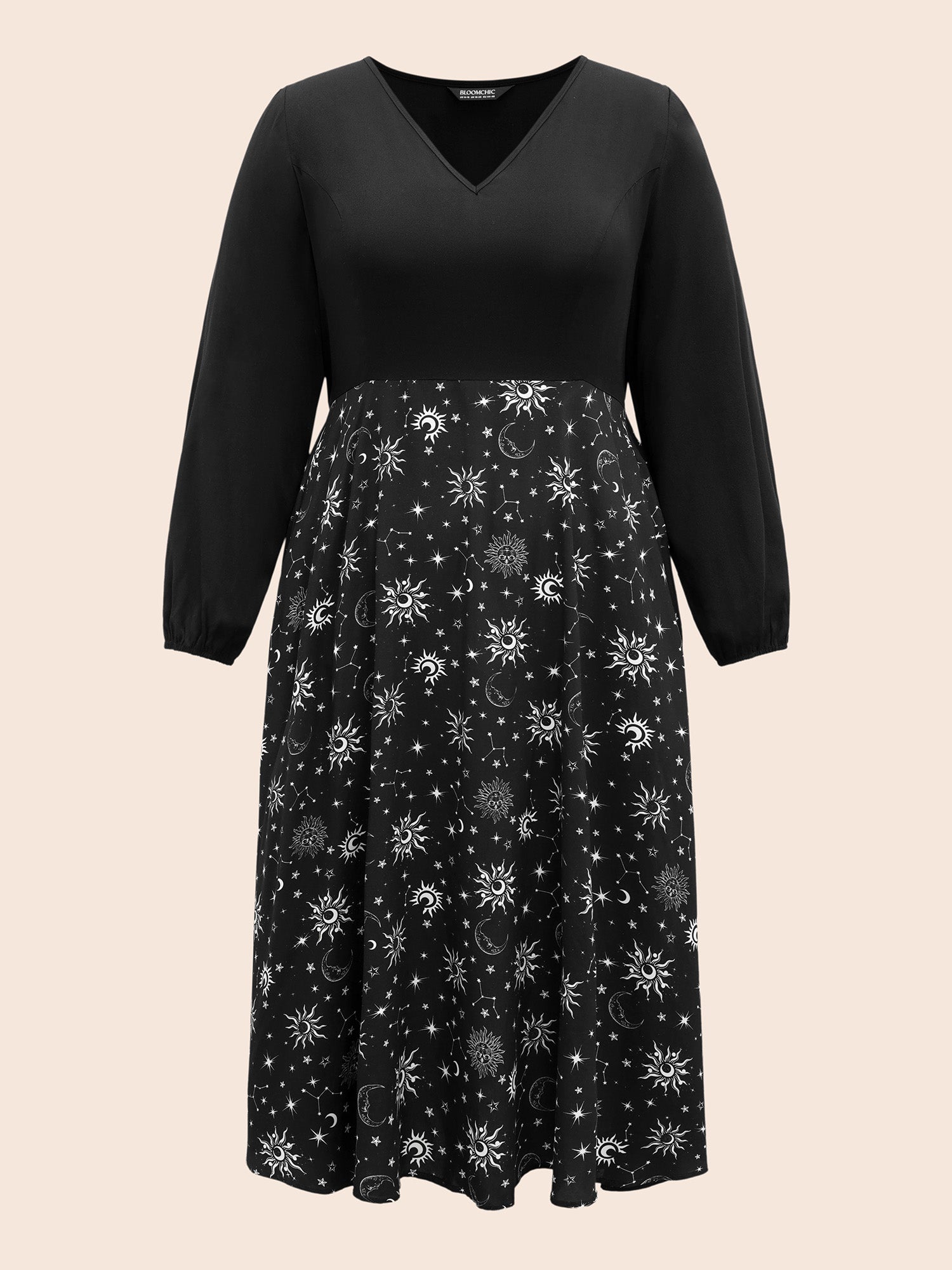Moon & Star Print Patchwork Dress