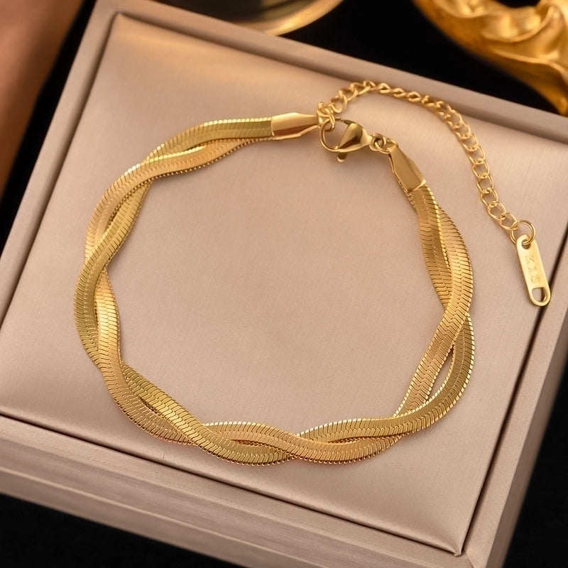 304 Stainless Steel 18K Gold Plated Retro Plating Solid Color Bracelets Necklace
