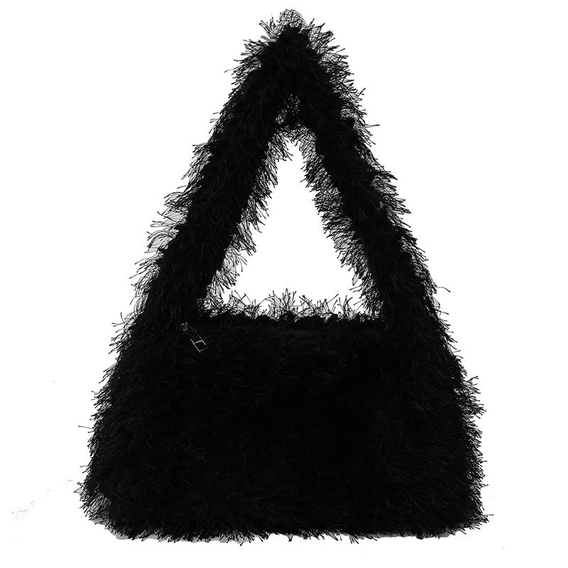 Autumn And Winter Cute Furry Portable Women's Bag Warm Furry Underarm Bag Korean Style Women's Popular One Shoulder Bag Fashion