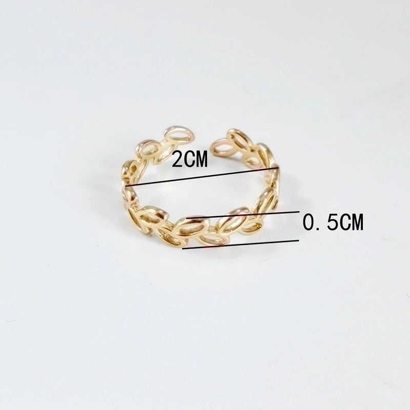 Titanium Steel 14K Gold Plated Casual Minimalist Plating Hollow Out Leaves Solid Color Open Rings