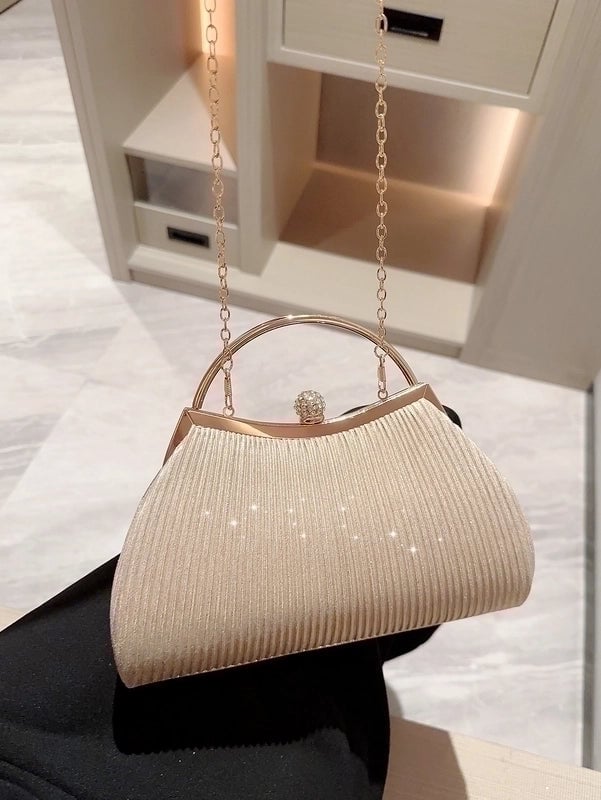 Women's Polyester Solid Color Elegant Vintage Style Sequins Oval Buckle Clutch Bag Handbag Evening Bag