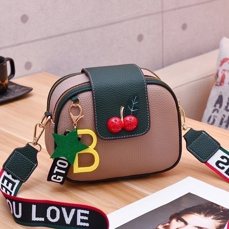 Women's Medium Pu Leather Letter Star Fruit Cute Semicircle Magnetic Buckle Crossbody Bag