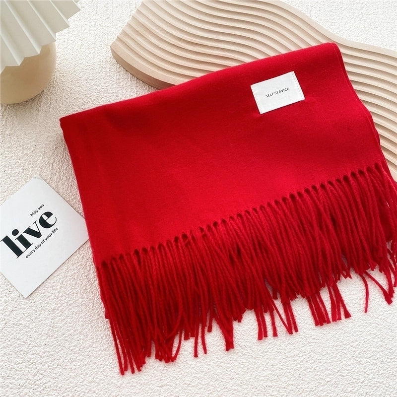 Pure Color Scarf Winter Student  Fashion Thick Warm Dual-use Shawl Cute Imitation Cashmere Scarf