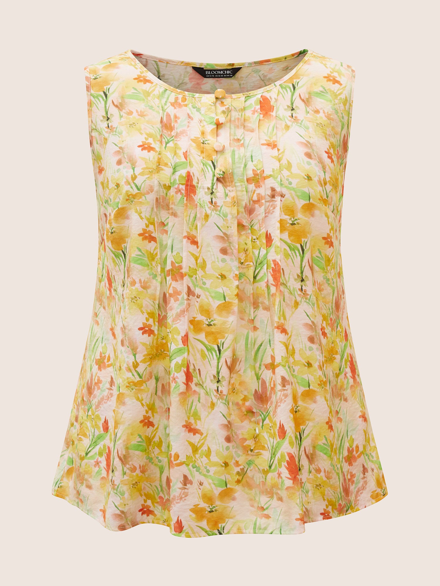 Floral Pleated Button Detail Tank Top