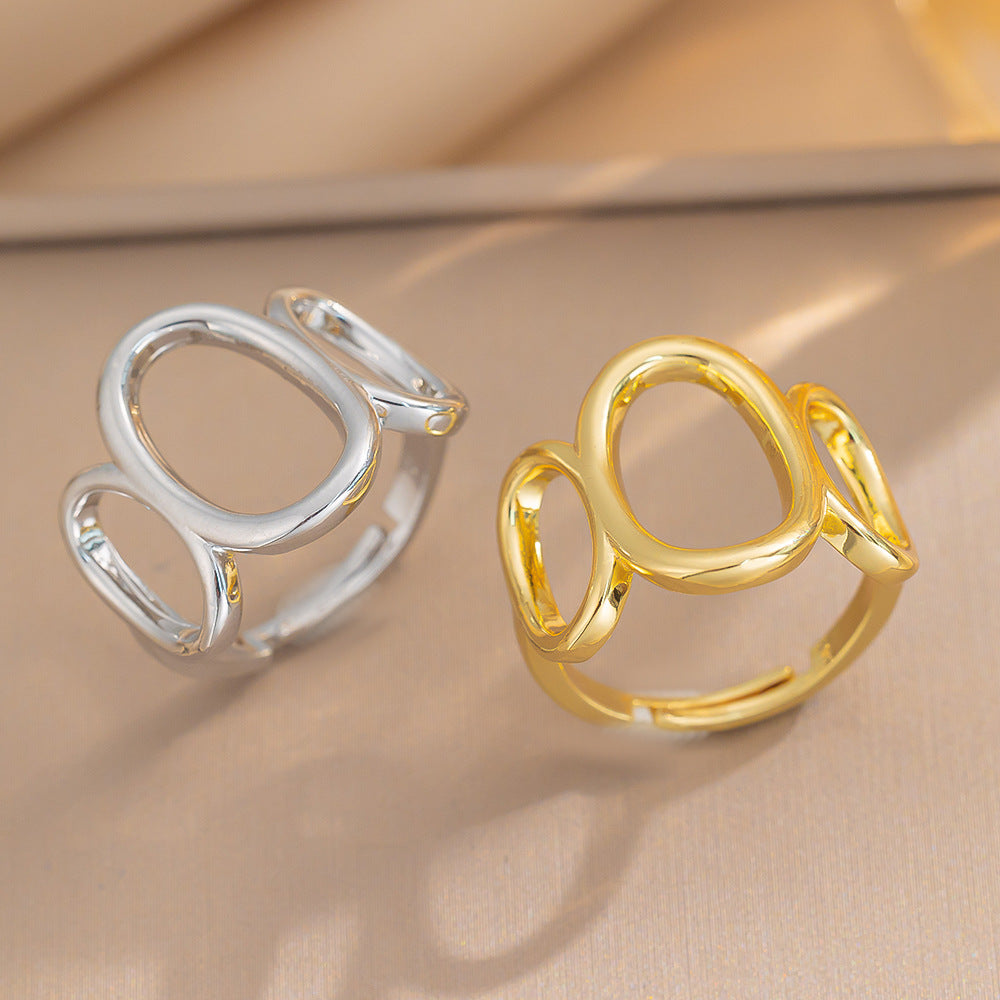 Stainless Steel Ring Fashion Minimalist Geometric Hollow Open Hand Jewelry Ring