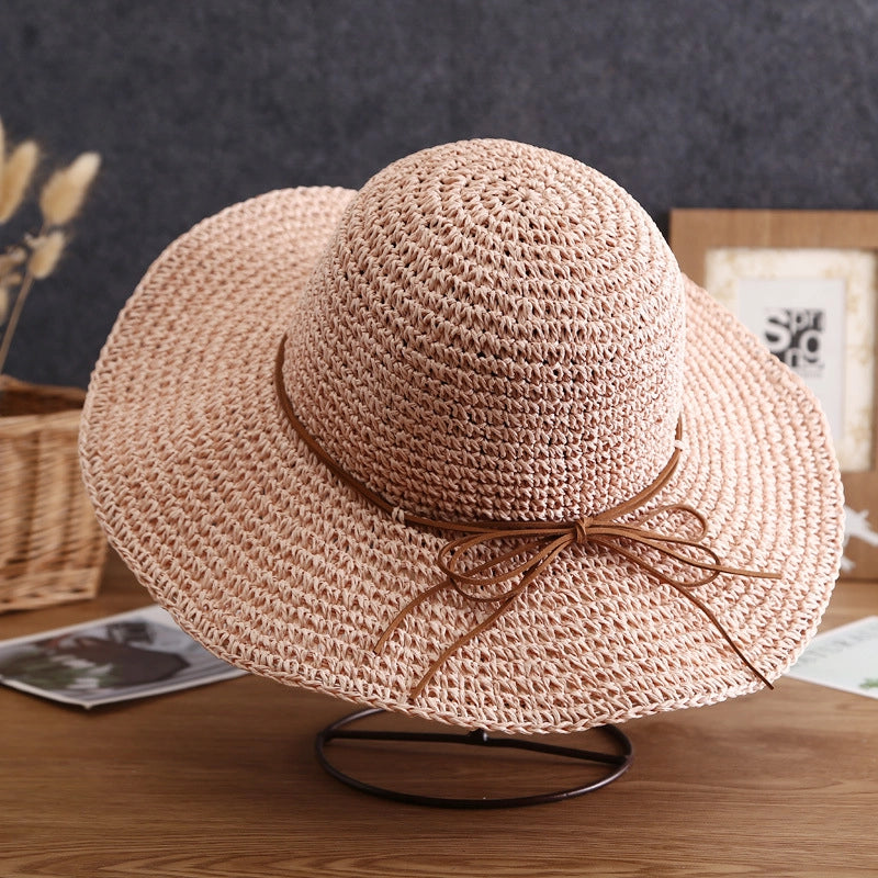 Women's Minimalist Bow Knot Braid Wide Eaves Straw Hat