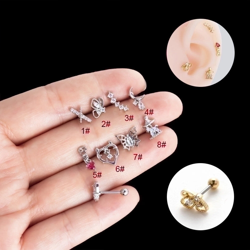 1 Piece Ear Cartilage Rings & Studs Streetwear Heart Shape Butterfly Copper Plating Inlay Zircon