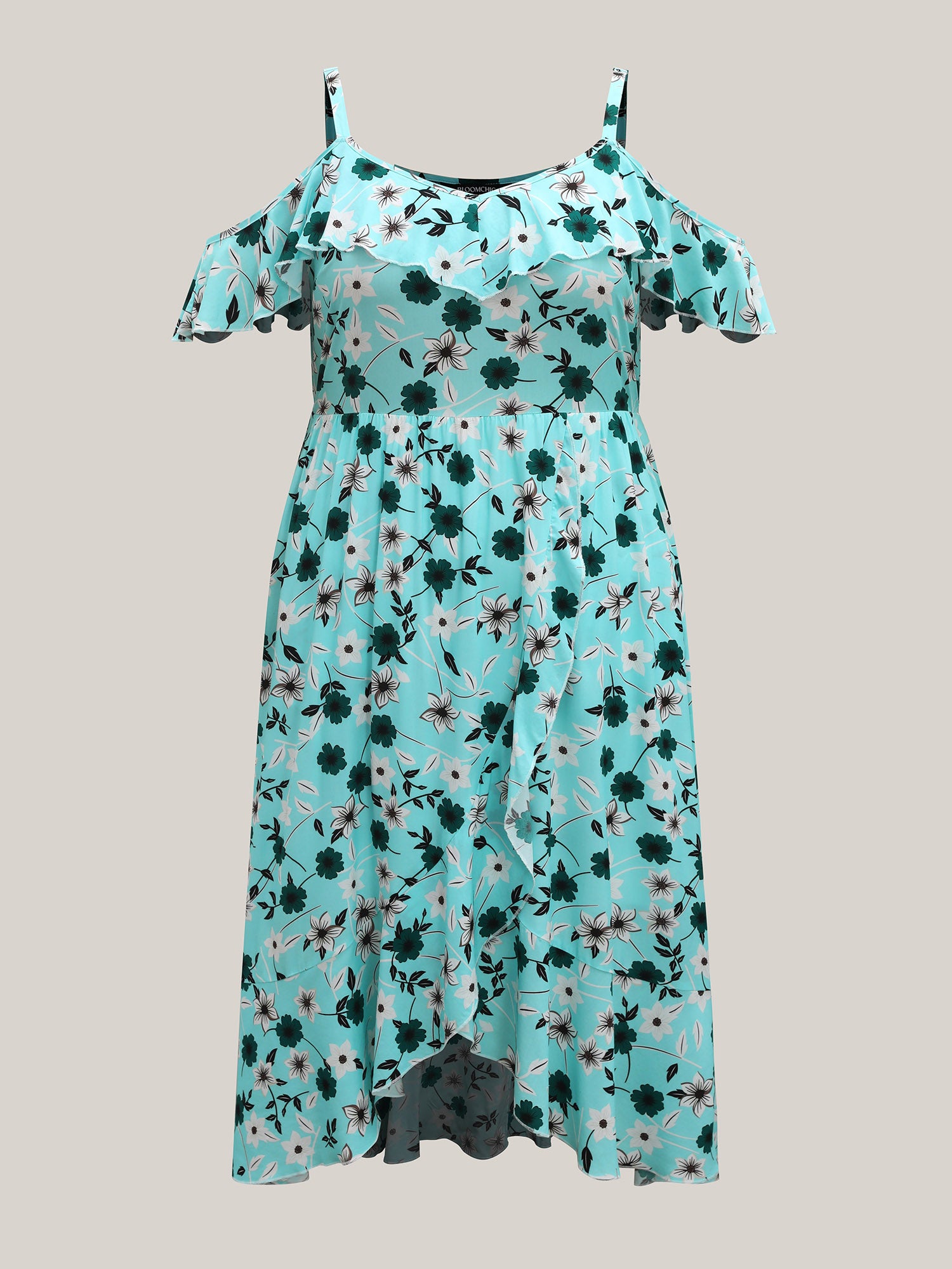 Off-Shoulder Floral Print Adjustable Midi Dress